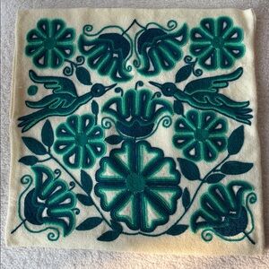 Peruvian Artisan Embroidered Floral and Bird Design Throw Pillow Cover